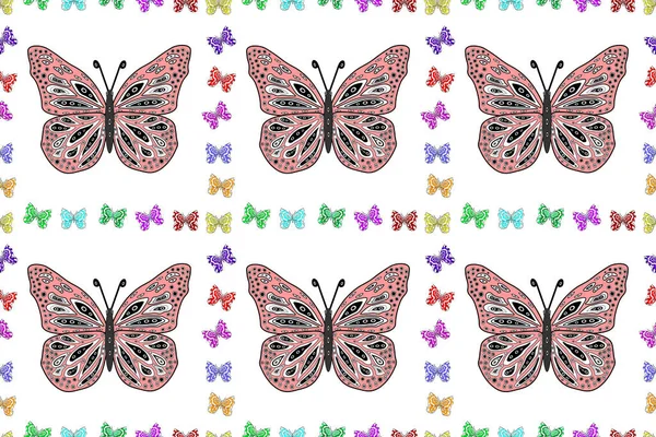 美しい蝶シルエットとトレンディな装飾 カラフルな蝶と春の背景 母との関係 カード 招待状 印刷のためのシンプルなプリティパターン — ストック写真