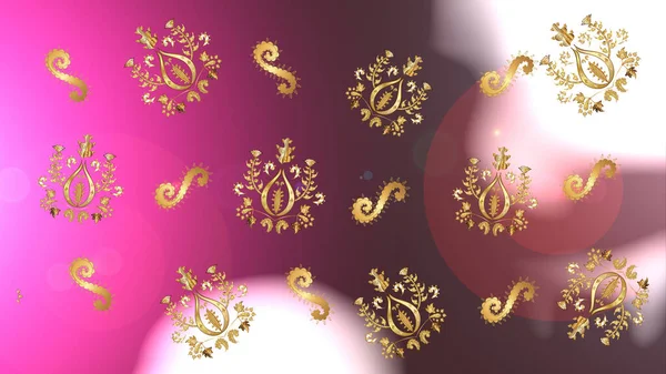 装飾的な対称性アラベスク ホワイト ピンク ブラウン色のゴールド シームレスな中世の花の王室のパターン ラスターイラスト 誕生日 招待状 バナーのためのグリーティングカードに適しています — ストック写真