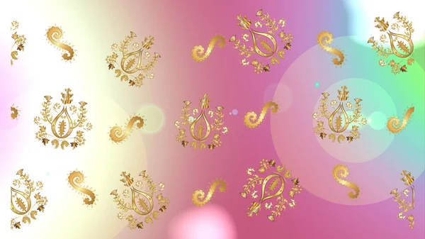 Золотой Узор Розовом Нейтральном Бежевом Цветах Золотыми Элементами Плоская Коллекция — стоковое фото