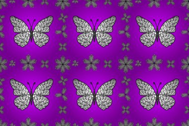 Sevimli kelebek moru, beyaz ve siyah desenli. Giysi tasarımı için dekorasyon. Kusursuz..