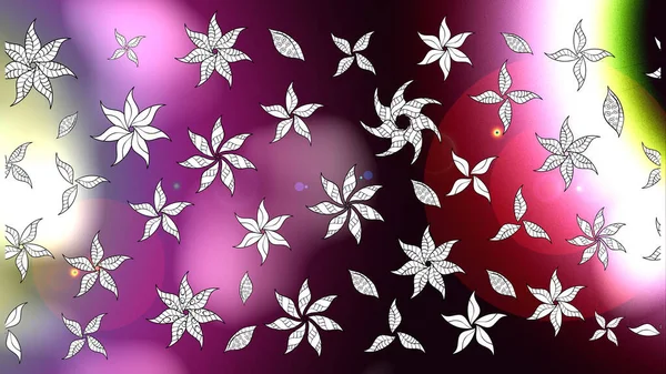 ブラック パープル ホワイトカラーの落書き花が付いたシームレスな花柄 ラスターイラスト — ストック写真