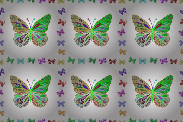 Moda Modello Estivo Raster Con Farfalle Disegnate Mano Sfondo Carino — Foto Stock