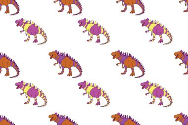 Dinozorlarla birlikte geometrik kusursuz desen. Renkli kertenkele benzeri dinozorlar paketleme ya da giydirme için. Saurischian dinozorları.