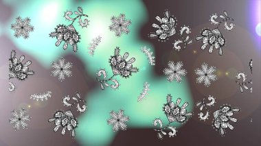 Çiçeksiz desenli, suluboya elle çizilmiş elementler. Parlak renkli fantezi çiçekleri, yapraklar, kahverengi, gri ve nötr renklerde tomurcuklar kahverengi, gri ve nötr.