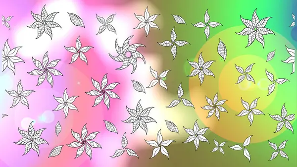アジアの織物スタイル ラスターイラスト シームレスな花柄 緑の色の花 カラースプリングテーマシームレスパターン背景 フラットフラワーエレメントデザイン — ストック写真