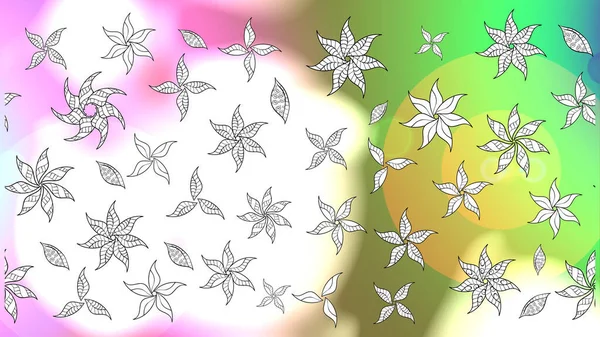 ラスターイラスト ホワイト グリーン ニュートラルカラーの落書き花が付いたシームレスな花柄 — ストック写真