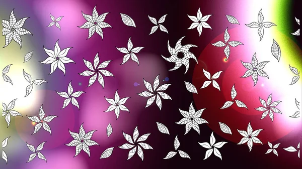 ラスターイラスト 花と葉のある落書きスタイルのラスター花柄 優しい 春の花の白 黒と紫色 — ストック写真