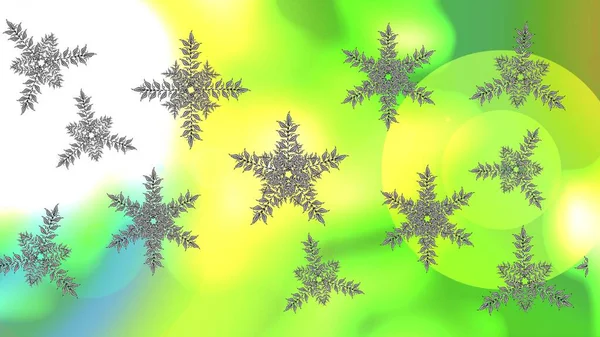 Gelbe Weiße Und Grüne Schneeflocken Weihnachten Muster Mit Schneeflocken Abstrakten — Stockfoto