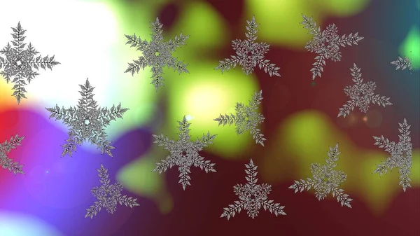 グリーン グレー ブラウンカラーのかわいい抽象的なスノーフレークラスターデザイン 新しい雪崩 平らな雪の落書きのアイコン クリスマスの旗 カードのための雪のフレークのシルエット — ストック写真