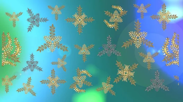 Επίπεδη Εικονογράφηση Ράστερ Χειμερινό Σχέδιο Από Νιφάδα Χιονιού Χρυσά Χρώματα — Φωτογραφία Αρχείου