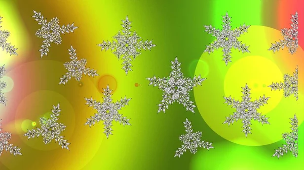 Rastrowa Ilustracja Wzór Zimowy Wykonany Płatków Śniegu Żółtych Zielonych Brązowych — Zdjęcie stockowe