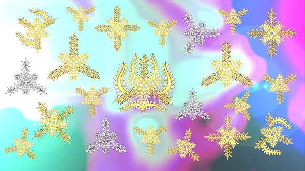 花の装飾の織物のパターン ガラス 金色の要素が付いている青 紫色および中立色の花柄が付いている金属 クラシックラスターゴールデンスケッチパターン — ストック写真