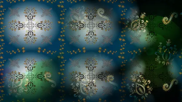 Oriental Ornament Style Baroque Blue Green Gray Colors Golden Elements — Stock Photo, Image