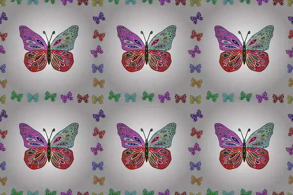 Blau Weiß Und Rot Nahtloses Muster Mit Schmetterlingen Netter Hintergrund — Stockfoto