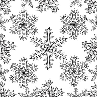 Modern gelişim, siyah, beyaz ve gri vektör arka plan duvar kağıdı çizimi, klasik çizgi çizgisi, desenli desenli çiçekler, çiçekli süsler. Çiçekli el, pürüzsüz desen..