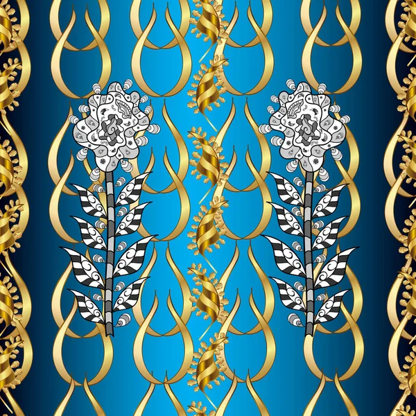 Textilní Vzor Textura Sedmikrásky Květiny Detail Květiny Béžové Žluté Modré — Stockový vektor