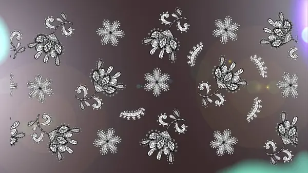 Κλασσικά Λουλούδια Χειροποίητα Αφηρημένα Φανταχτερά Στοιχεία Καλοκαιρινό Θέμα Καφέ Γκρι — Φωτογραφία Αρχείου