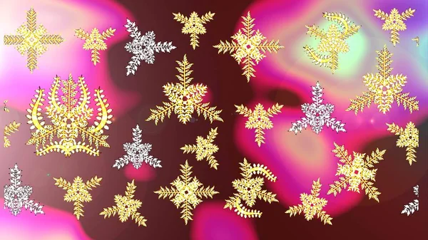 Εικονογράφηση Ράστερ Απομονωμένες Χαριτωμένες Νιφάδες Χιονιού Πολύχρωμο Φόντο Αφηρημένη Μανδάλα — Φωτογραφία Αρχείου