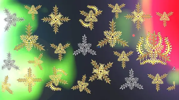 Χρώματα Χριστουγεννιάτικο Μοτίβο Νιφάδες Χιονιού Αφηρημένο Φόντο Χρυσές Νιφάδες Χιονιού — Φωτογραφία Αρχείου
