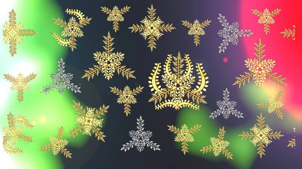 漂亮的装饰 图例雪片 孤立的水色雪花染成金黄色 冬季的象征 — 图库照片