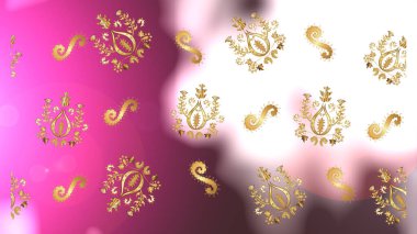 Kusursuz oryantal klasik altın desen. Tarafsız, beyaz ve pembe renkler üzerinde altın tekrarlayan elementlerle Raster soyut arka planı.