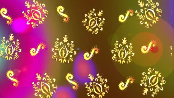 Фонове Зображення Різнокольоровими Елементами Квіти Вінтаж Стиль Прапора Золотий Золотий — стокове відео
