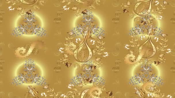 Bewegtbild Hintergrund Mit Bunten Elementen Blumen Vintage Flaggenstil Gold Golden — Stockvideo