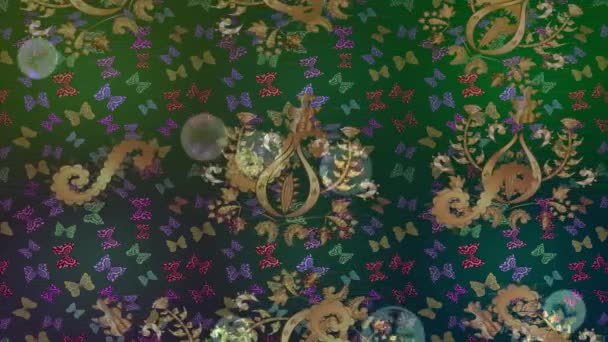 カラフルな要素を持つムービー映像の背景 フラワー ヴィンテージ フラッグスタイル ゴールド ゴールデン ビデオで テンプレート — ストック動画