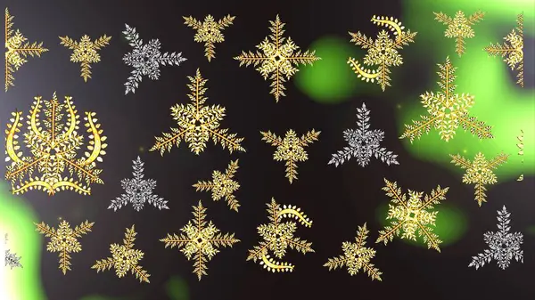 可爱的抽象雪花护栏设计的金黄色 新年的雪花 平坦的雪堆 圣诞横幅的剪影 — 图库照片