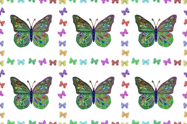 Цветная Бесконечная Текстура Ручная Иллюстрация Бесшовный Рисунок Бабочками Красочный Фон — стоковое фото