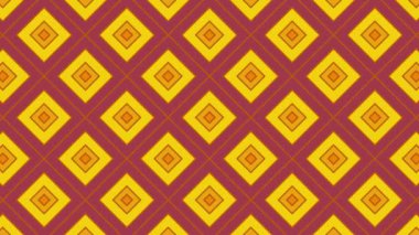 Renkli unsurlarla hareketli arka plan görüntüleri. Çiçekler. Eski model. Bayrak tarzı. Video kaydı. Şablon. Kare, geometrik, eşkenar dörtgen