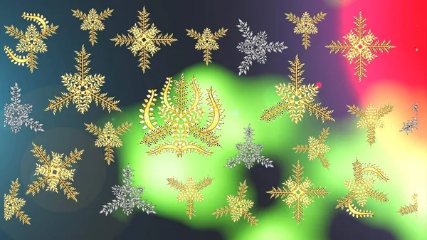 Nice abstract snowflakes raster design. New year snowflake. Flat snow doodle icons, snow flakes silhouette in golden colors for christmas banner, cards.