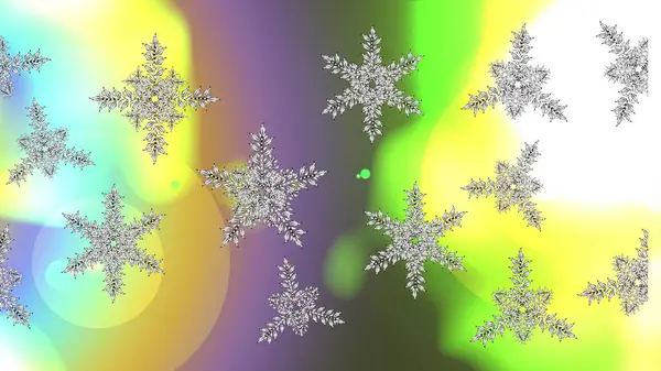 Fine winter ornament. Colorful snowflakes Raster illustration. Isolated of raster green, neutral and beige snowflake.