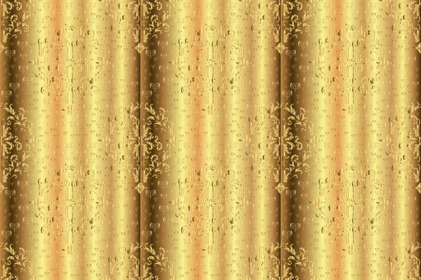 Seamless golden pattern. Oriental ornament. Golden pattern on yellow, beige and brown colors with golden elements.
