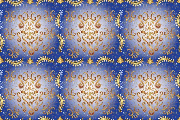 Golden pattern on brown, blue and beige colors with golden elements. Vintage pattern on brown, blue and beige colors with golden elements. Christmas, snowflake, new year.