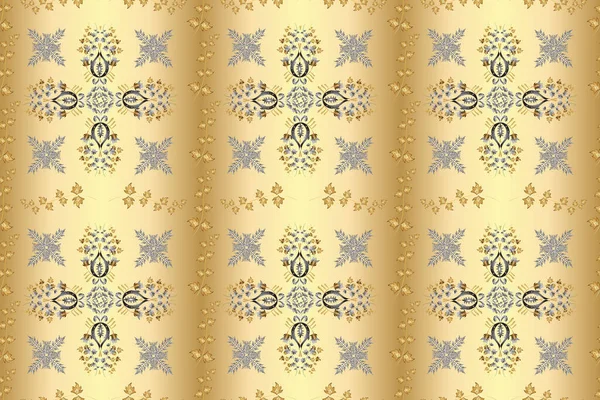 ベージュ色のダマスクゴールド抽象的な花のシームレスなパターン 装飾品 — ストック写真