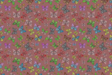 Geçmişi. Bej, gri ve siyah renkli soyut sevimli kelebek. Basit bir şekilde.