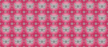Seamless pattern with lot of different butterflys. Fantasy illustration. Pictures in pink, magenta and white colors. Abstract pattern for boys, girls, clothes, wallpaper. clipart
