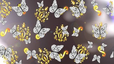 Raster skeci. Kelebek yineleme dokusunun güzel çizimi karşıtlık katmanında izole edilmiş. Doğa kelebeği temasını kahverengi, gri ve nötr renklerle tekrarlıyor. Korunmak için vahşi yaşam böcekleri arka planı.
