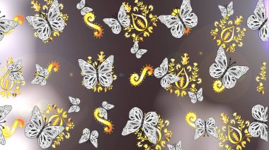 Böcekli eskiz kalıbı. Raster illüstrasyonu. Boyama kitabı için uçan farklı güzel kelebekler. Giysiler, erkekler, kızlar ve duvar kağıtları için soyut çizim kalıbı.