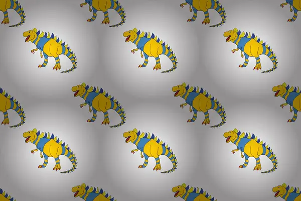 stock image Geometric seamless pattern with dinosaurs. Colored lizard-like dinosaurs for packaging or clothing. Saurischian dinosaurs.