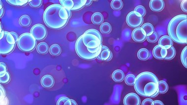 Renkli topları ve baloncukları olan bir arka plan. Mavi ve leylak.