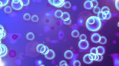 Renkli topları ve baloncukları olan bir arka plan. Mavi ve leylak.