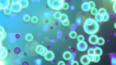 Renkli topları ve baloncukları olan bir arka plan. Mavi ve leylak.