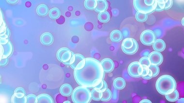 Renkli topları ve baloncukları olan bir arka plan. Mavi ve leylak.