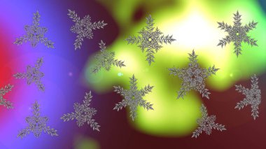 Meteoroloji buz koleksiyonu. Xmas Frost kar taneleri izole edilmiş siluet sembolü. Kar Tanesi raster simgesi arka plan yeşil, kahverengi, mor renk. Raster. Kış Noel 'i Kar bembeyaz kristal element.