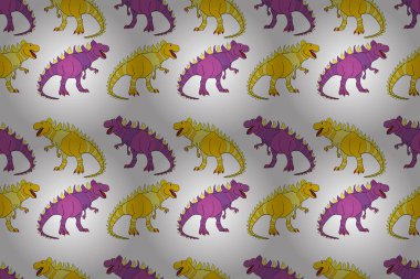Geometric seamless pattern with dinosaurs. Colored lizard-like dinosaurs for packaging or clothing. Saurischian dinosaurs. clipart