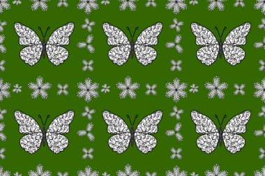 Soyut renkli güzel kelebek. Kusursuz bir geçmişi var. Yeşil, beyaz ve siyah renkler üzerine resim.