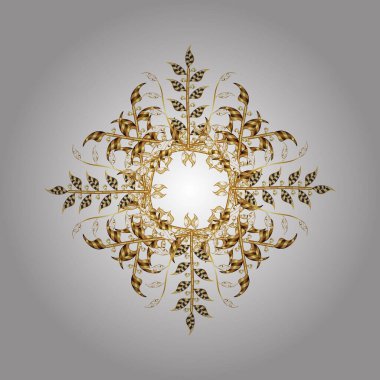 Vektör çizimi. Altın kar taneleri. Noel ve yeni yıl moda baskıları için tatil tasarımı. Kar tanelerinin soyut arkaplanlı Noel deseni.