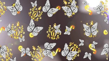 Kumaş, Tekstil, Baskı ve Davetiye için arka plan. Watercolor Style 'da uçan kelebeklerle eskiz kalıbı. Raster illüstrasyonu. Doğada Güzellik.